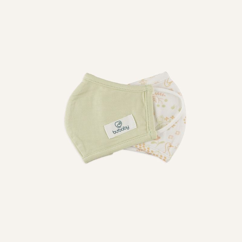 KHẨU TRANG BAMBUS BU - TRẮNG IN HỌA TIẾT VƯỜN NHÀ - XANH MATCHA