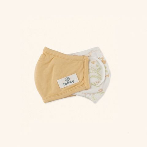 Khẩu trang Bambus Bu - Trắng in họa tiết vườn nhà - Vàng