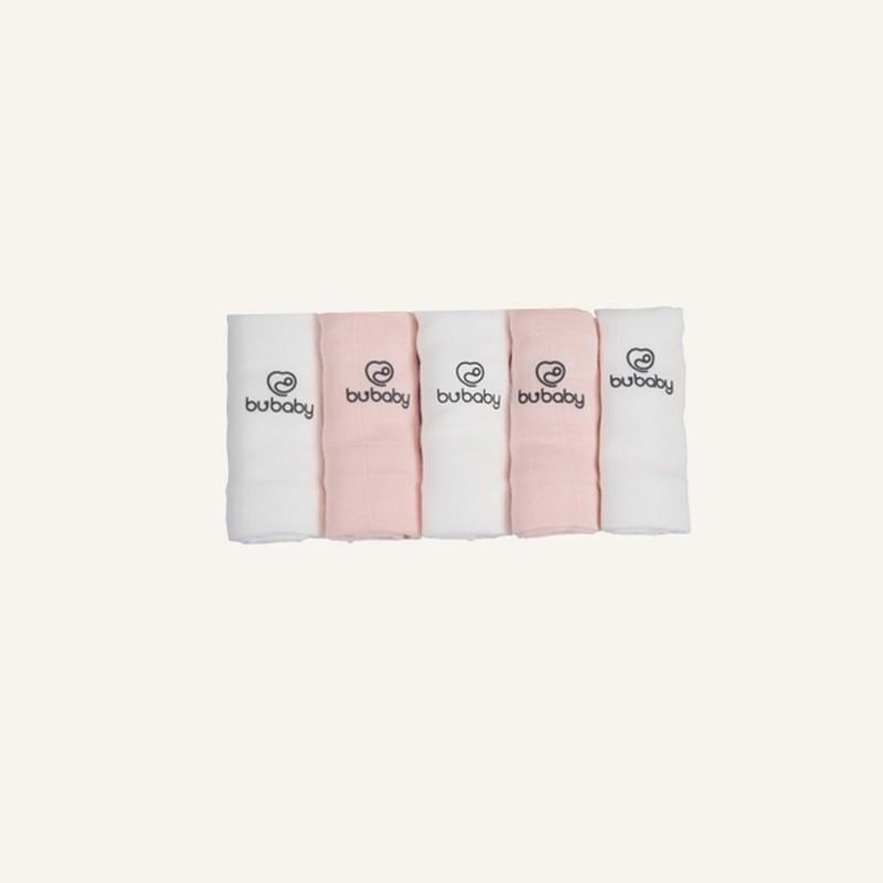 KHĂN SỮA BU MUSLIN PACK 5 - 3 TRẮNG+2 HỒNG