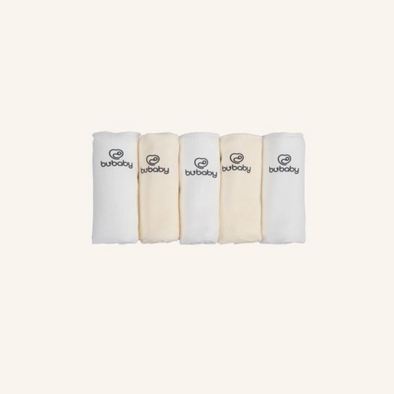 KHĂN SỮA BU MUSLIN PACK 5 - 3 TRẮNG+2 VÀNG