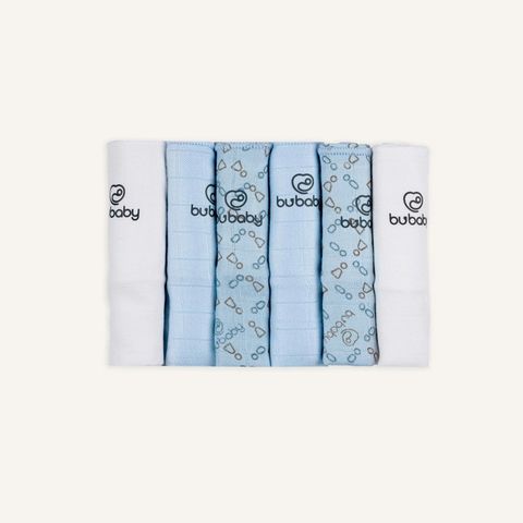 Khăn sữa Bu Muslin pack 6 - 2 Trắng - 2 Blue - 2 Blue in Iconic