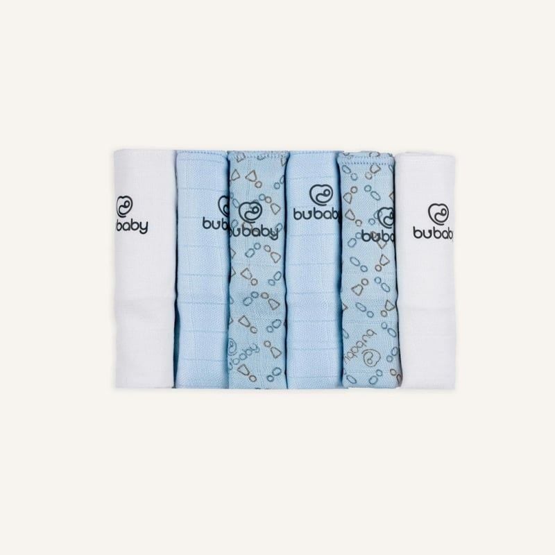 KHĂN SỮA BU MUSLIN PACK 6 - 2 TRẮNG - 2 BLUE - 2 BLUE IN ICONIC