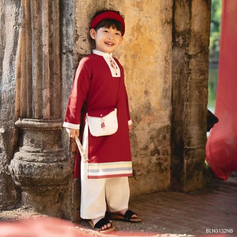Áo dài linen bé trai Bu Baby Tiểu nhật bình Đỏ