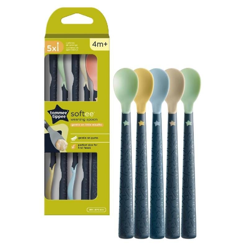 THÌA ĂN DẶM BỀ MẶT KHÁNG KHUẨN CHO BÉ TOMMEE TIPPEE SOFTEE TỪ 4 THÁNG (BỘ 5 THÌA)