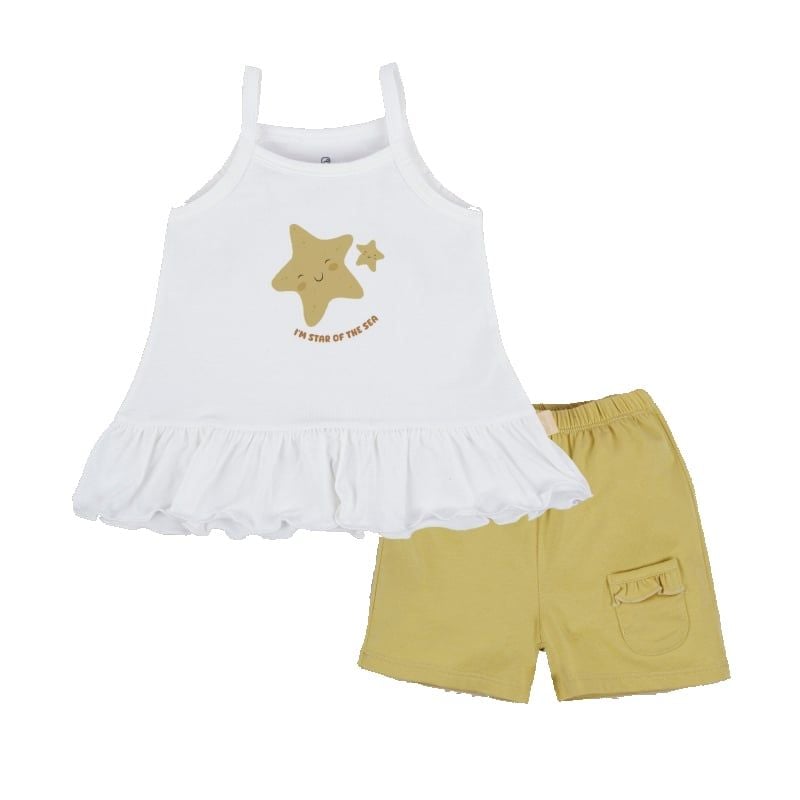 BỘ ÁO 2 DÂY, QUẦN ĐÙI BÉ GÁI BU BABY BAMCO - TRẮNG 01K - VÀNG 70K