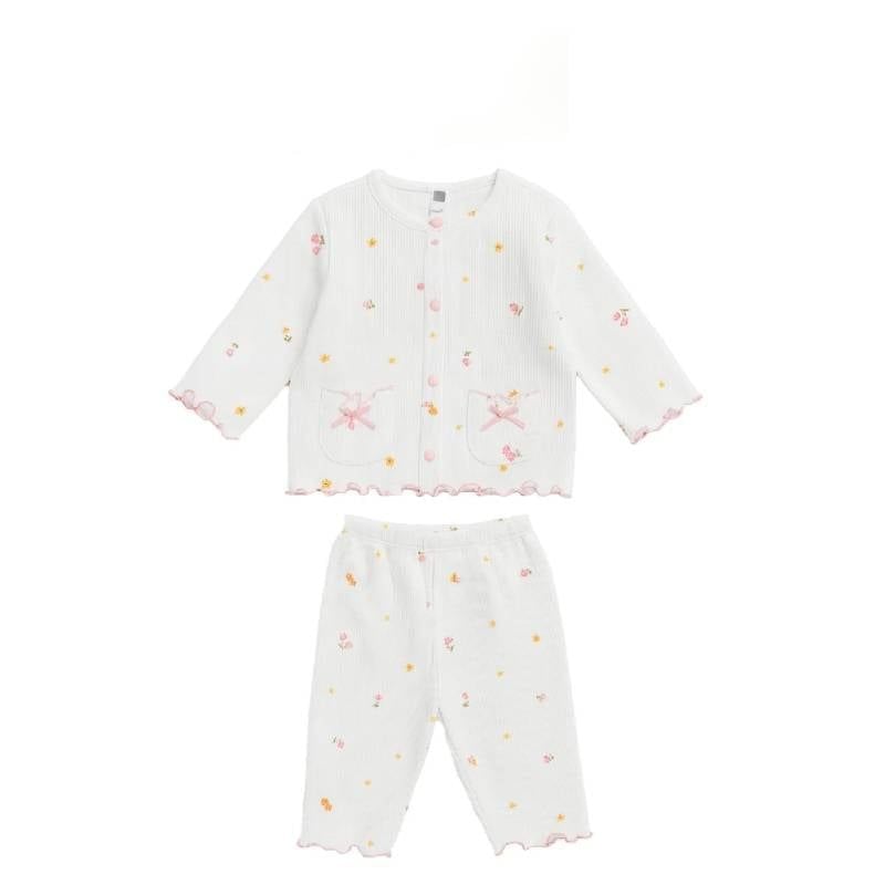 BỘ BÉ GÁI CÀI GIỮA DÀI TAY LULLABY NH547N - TRẮNG IN BG