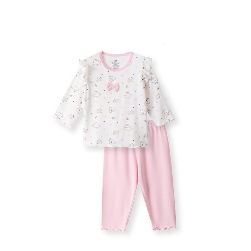 BỘ BÉ GÁI DÀI TAY LULLABY NH467N - TRẮNG IN HỒNG