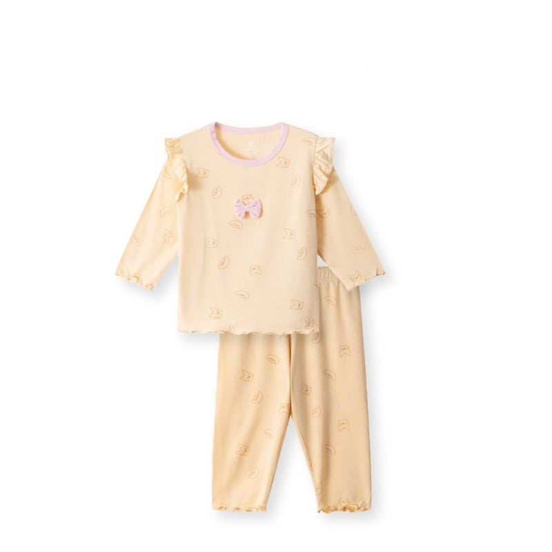 BỘ BÉ GÁI DÀI TAY LULLABY NH467N - VÀNG IN