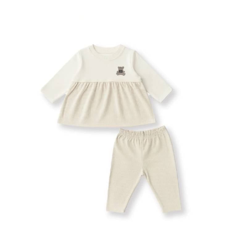 BỘ BÉ GÁI DÀI TAY NH517N - IVORY - BE NÂU