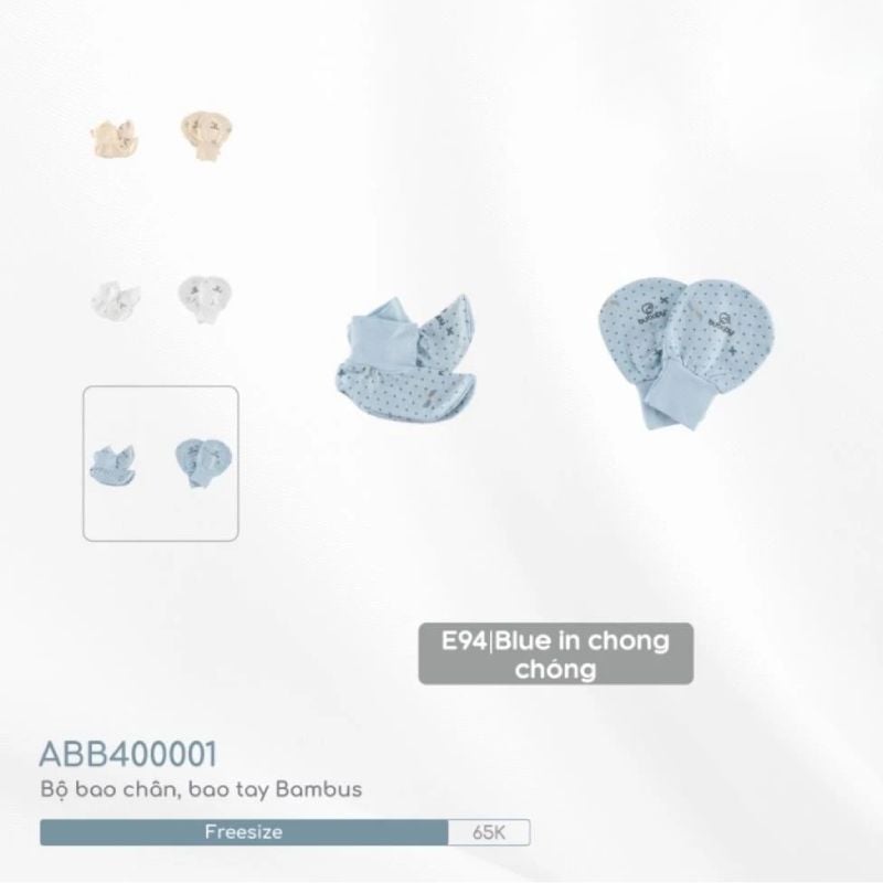 BỘ BAO CHÂN, BAO TAY BU BABY BAMBUS BLUE IN CHONG CHÓNG