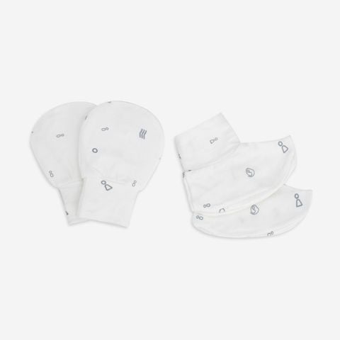 Bộ bao chân, bao tay Bu baby Bambus Signature Trắng in Bubaby ghi