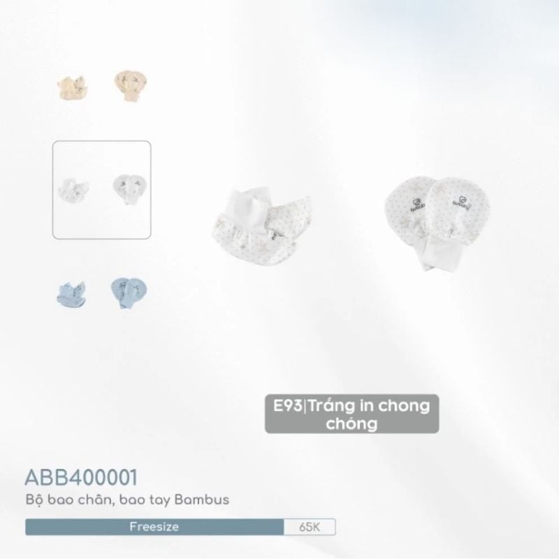 BỘ BAO CHÂN, BAO TAY BU BABY BAMBUS TRẮNG IN CHONG CHÓNG