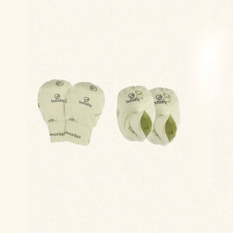 BỘ BAO CHÂN, BAO TAY BU BABY BAMBUS -XANH MATCHA IN HỌA TIẾT KỶ VẬT