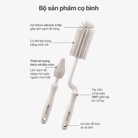 Bộ cọ rửa bình silicon Moyuum - Màu đào hồng