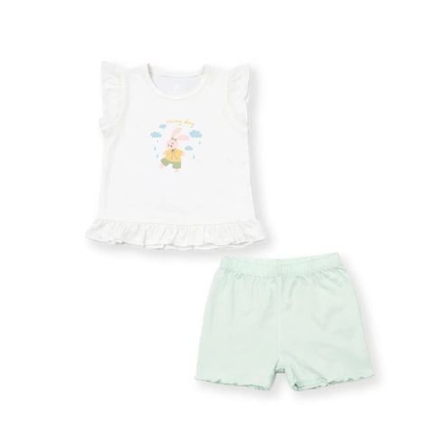 Bộ cộc tay bé gái Lullaby NH653C - Trắng - Xanh mint