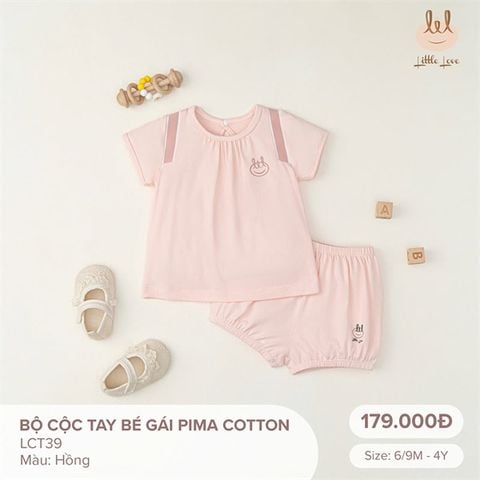 Bộ cộc tay Bamboo by LIL bé gái pima cotton hồng