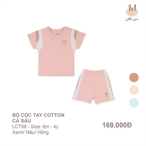 Bộ cộc tay Bamboo by LIL cotton cá sấu hồng 2024