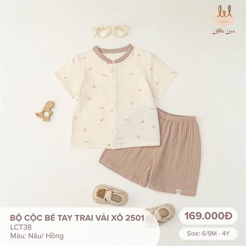 Bộ cộc tay Bamboo by LIL vải xô 2501 in sư tử