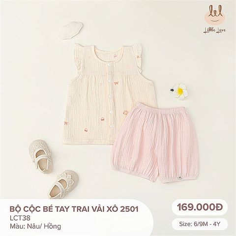 Bộ cộc tay Bamboo by LIL vải xô 2502 in nơ