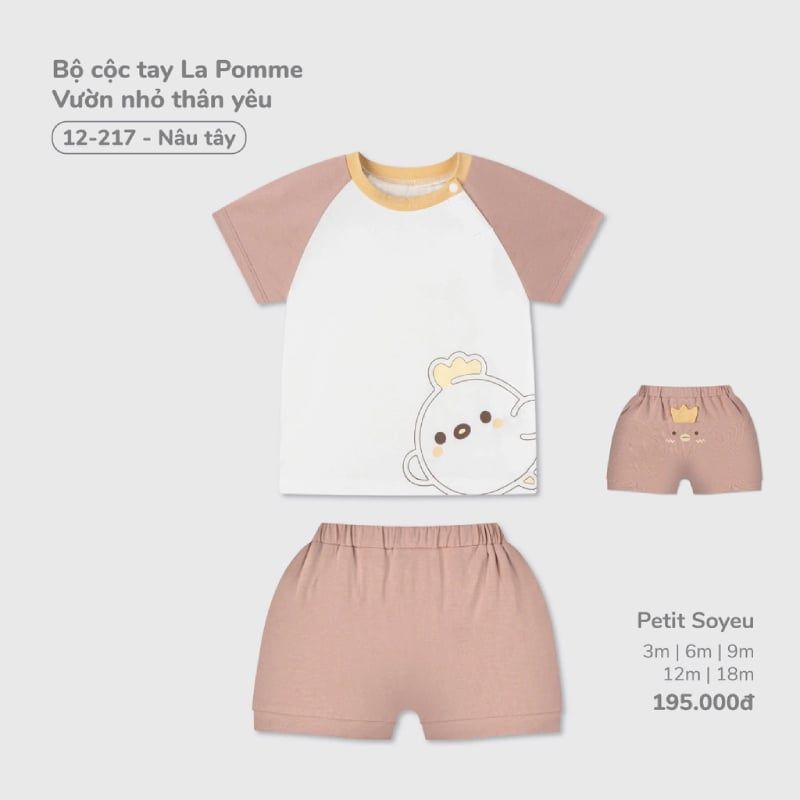 Bộ cộc tay La Pomme Vườn nhỏ thân yêu - Nâu