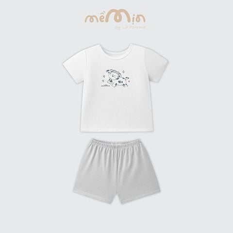 Bộ cộc tay Mềm Mịn by La Pomme phối sắc màu - Ghi nhạt