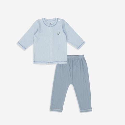 Bộ dài tay cài giữa Bu Baby - Blue - xanh cổ vịt