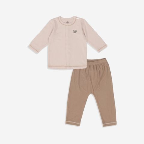 Bộ dài tay cài giữa Bu Baby - Be hồng - Nâu sữa