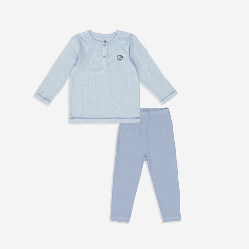 BỘ DÀI TAY CỔ TRỤ BU BABY - BLUE - XANH CỔ VỊT