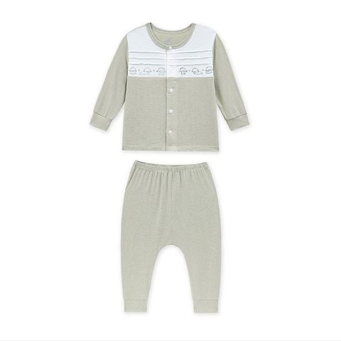 Bộ dài tay cúc giữa La Pomme cừu bông năng động - Xanh
