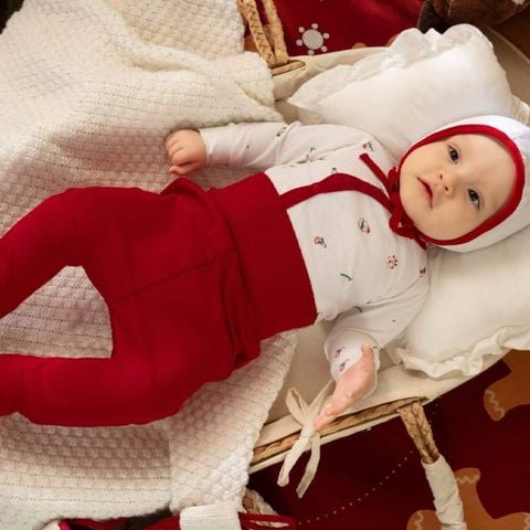 Bộ dài tay cúc lệch La Pomme giáng sinh lấp lánh - Trắng đỏ