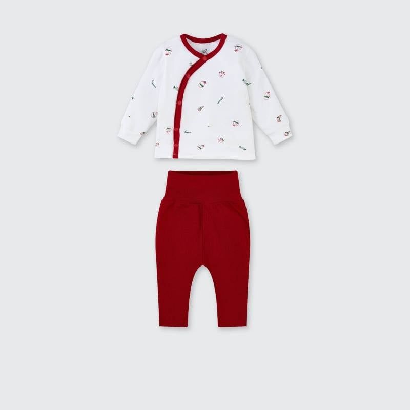 Bộ dài tay cúc lệch La Pomme giáng sinh lấp lánh - Trắng đỏ