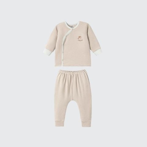 Bộ dài tay cúc lệch La Pomme phối màu dễ thương Be