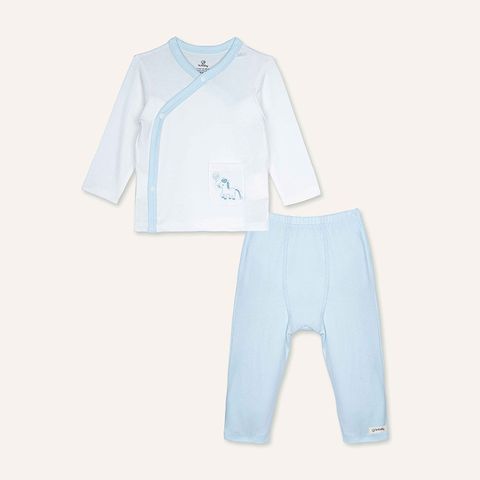 Bộ dài tay cài chéo Bu Baby - Trắng - Blue
