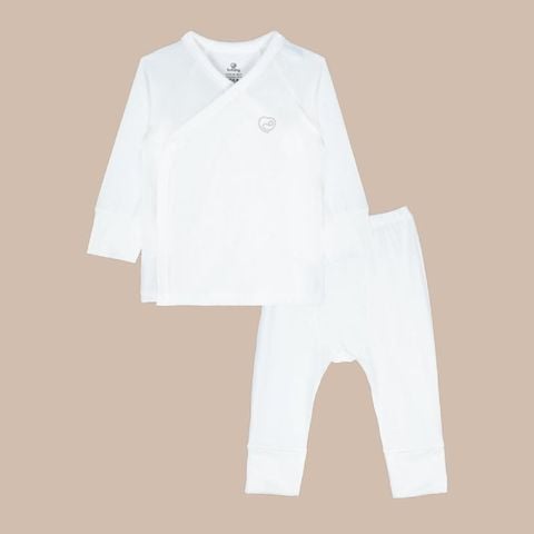 Bộ dài tay cài chéo Bu Baby - Trắng