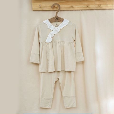 Bộ dài tay cài chéo cổ bèo Bu Baby Siro  - Be nhạt 4039