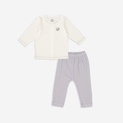 Bộ dài tay cài giữa Bu Baby - Trắng - Ghi