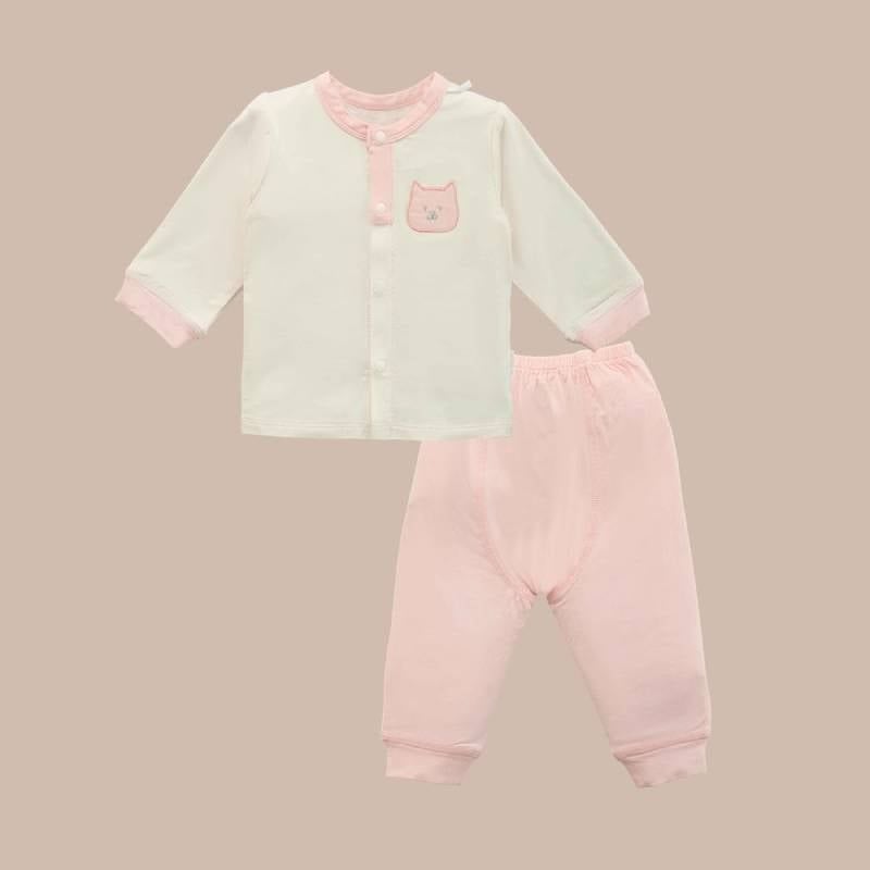 BỘ DÀI TAY CÀI GIỮA BU BABY - TRẮNG KEM - HỒNG 60D