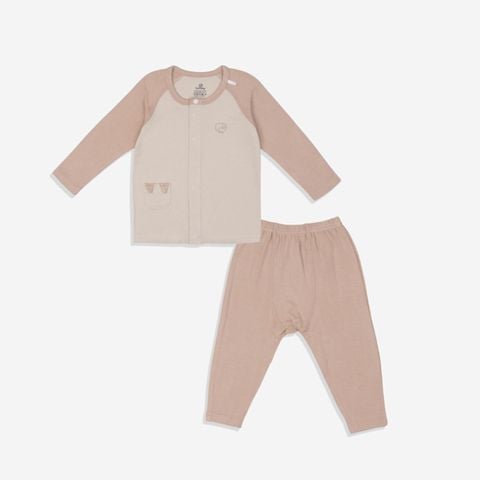 Bộ dài tay cài giữa Bu Baby Bambus - Be - hồng