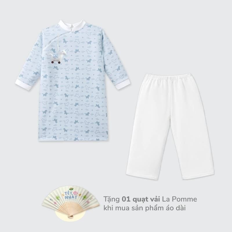 BỘ ÁO DÀI LA POMME CHÚ NGỰA PONY XANH BIỂN