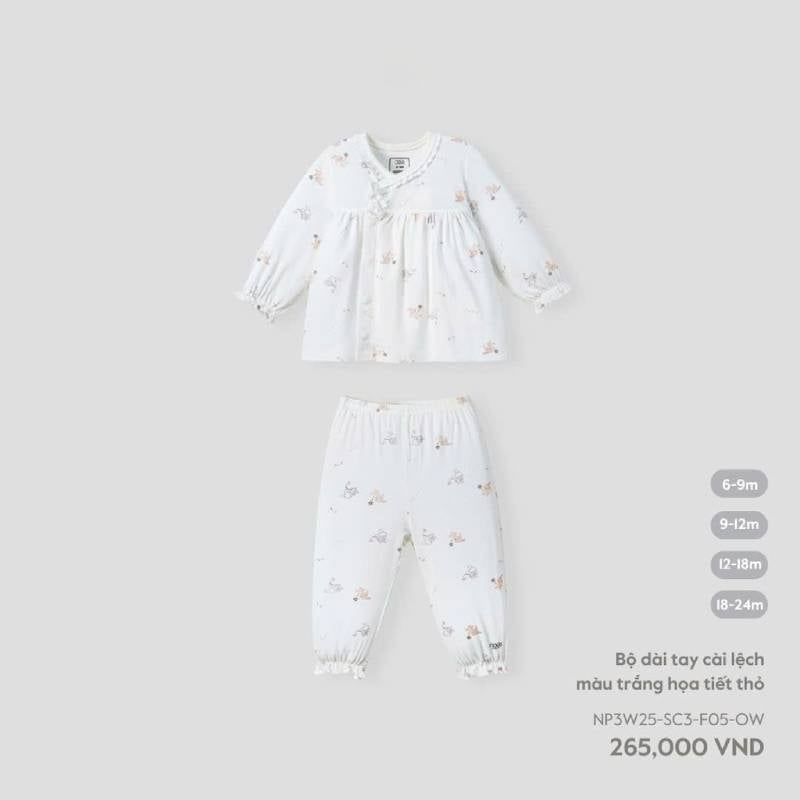 BỘ DÀI TAY NOUS CÀI LỆCH MÀU TRẮNG HỌA TIẾT THỎ