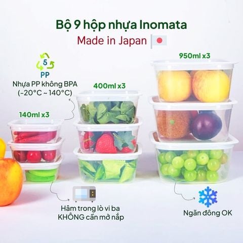 Bộ hộp nhựa đựng thực phẩm Inomata 9 cái 068