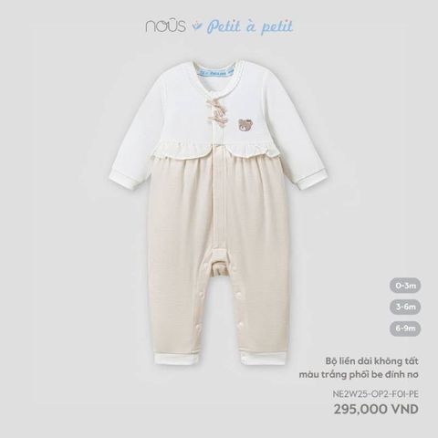Bộ liền dài Nous không tất màu trắng phối be đính nơ