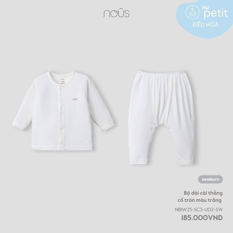 BỘ NOUS DÀI CÀI THẲNG CỔ TRÒN MÀU TRẮNG