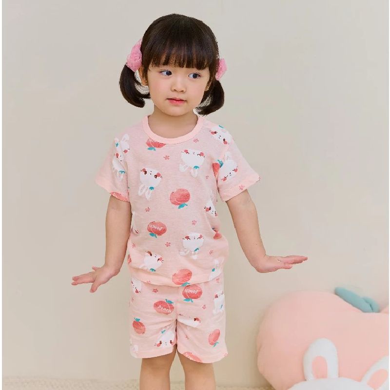 BỘ PIJAMA CỘC TAY BÉ GÁI OLOMIMI PEACH BUNNY