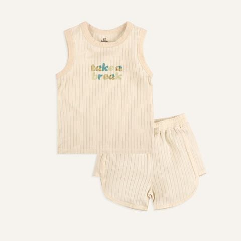 Bộ sát nách cổ tròn Bu Baby Molist - Kem 8442