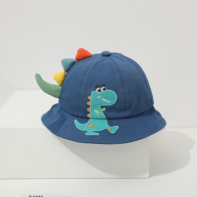Mũ có vành cho bé bằng vải họa tiết khủng long màu xanh