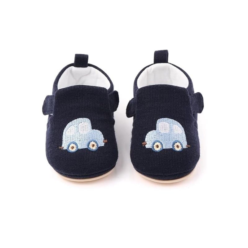 GIÀY CHO TRẺ EM BẰNG VẢI MÀU XANH NAVY (HỌA TIẾT Ô TÔ)