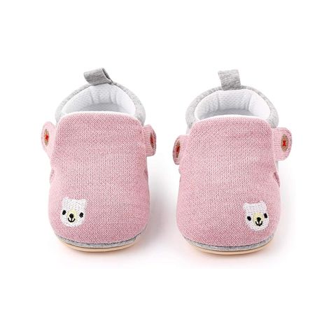 Giày cho trẻ em bằng vải màu hồng (họa tiết gấu trắng)