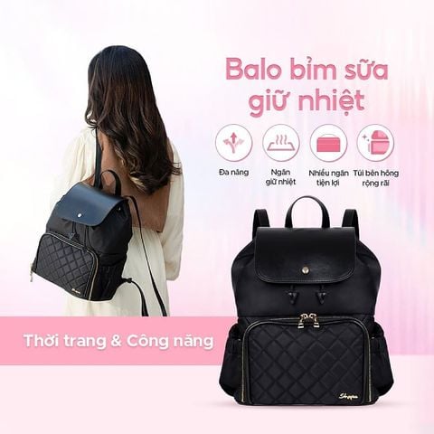 Balo bỉm sữa Shapee giữ nhiệt - Black