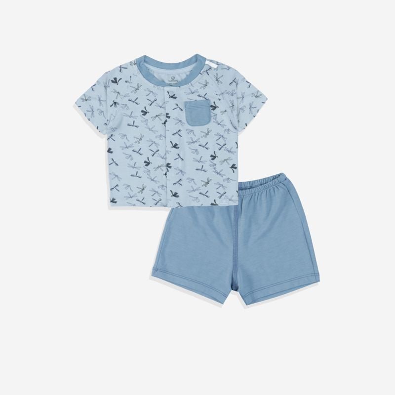BỘ NGẮN TAY RAGLAN CÀI GIỮA DONA BU - BLUE IN CHUỒN CHUỒN - XANH ĐẬM